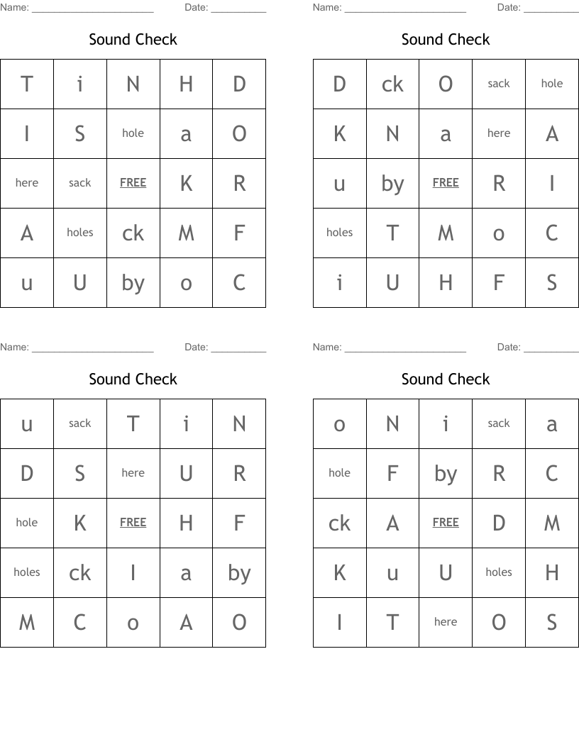 Sound Check Bingo Cards