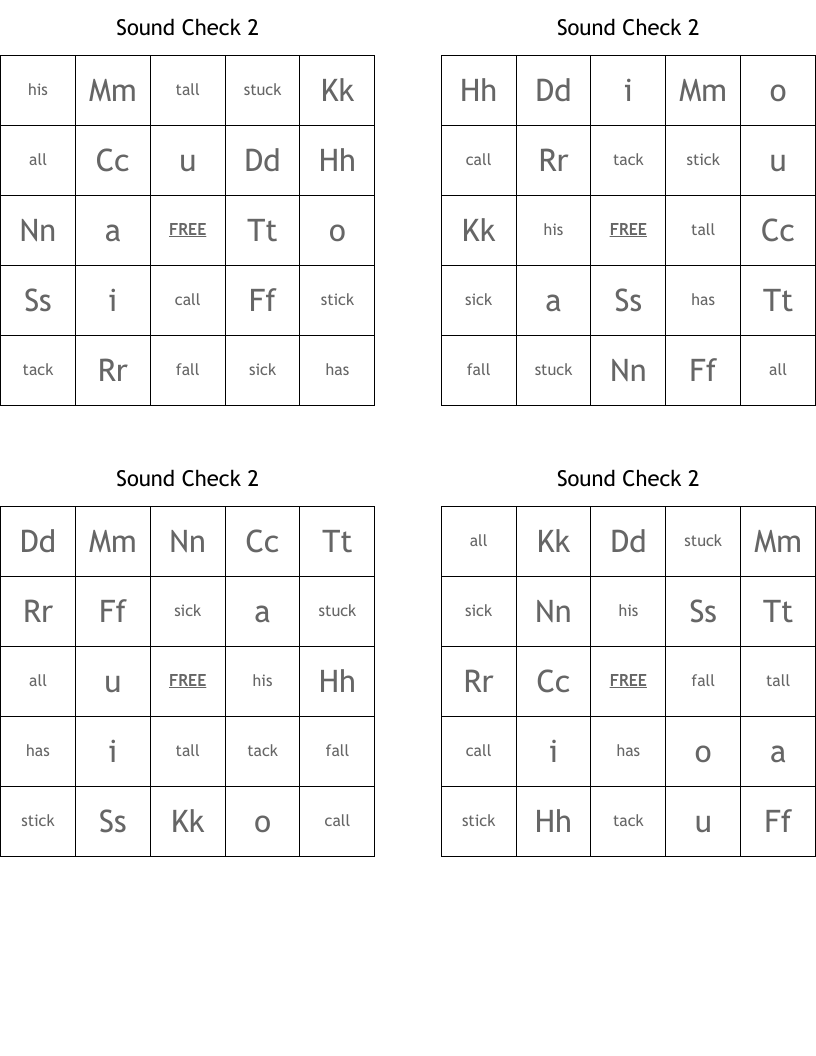 Sound Check 2 Bingo Cards