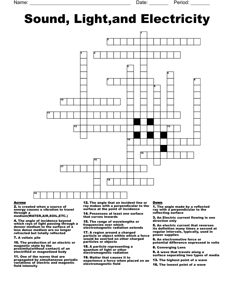 Sound, Light,and Electricity Crossword