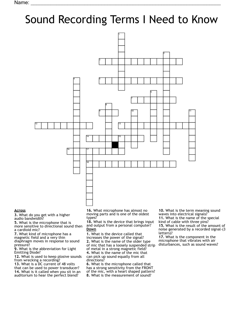 Sound Recording Terms I Need to Know Crossword