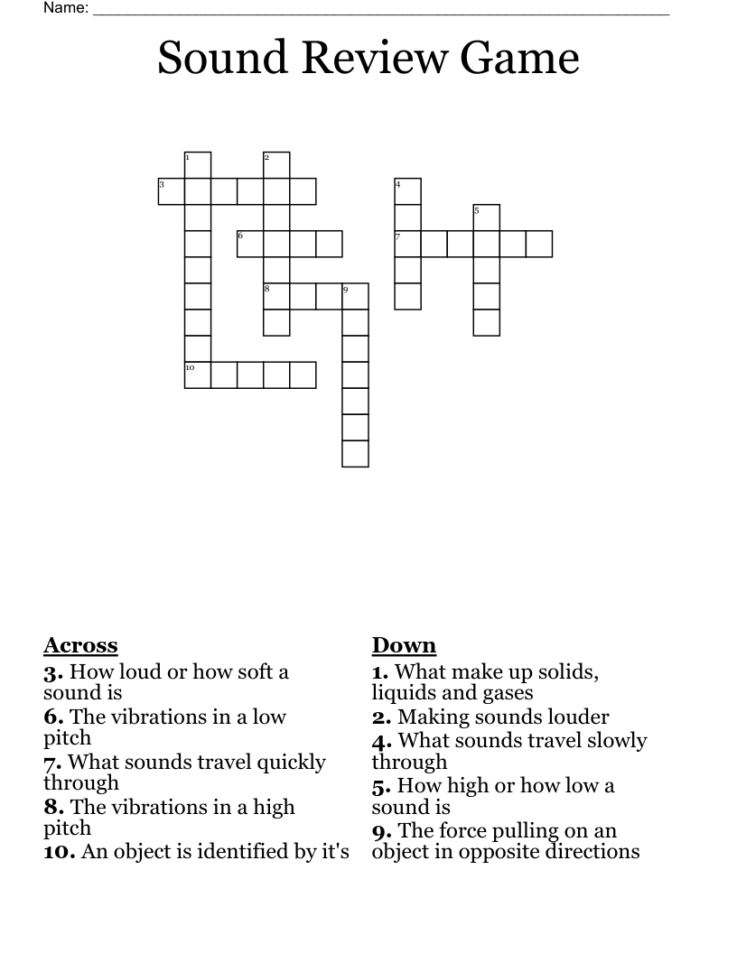 Sound Review Game Crossword