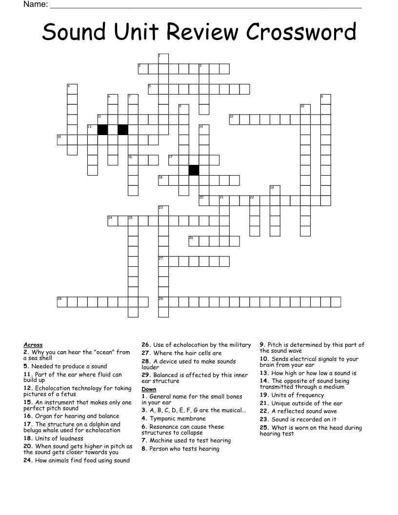 Sound Unit Review Crossword