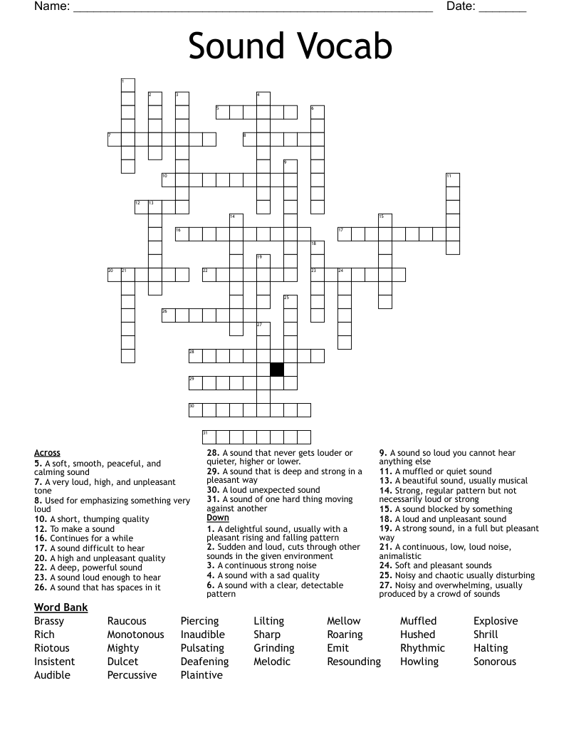 Sound Vocab Crossword