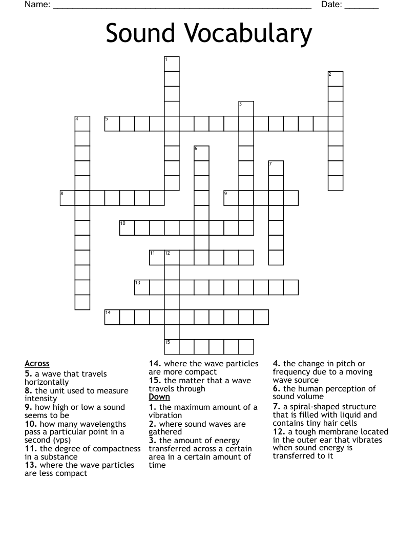 Sound Vocabulary Crossword