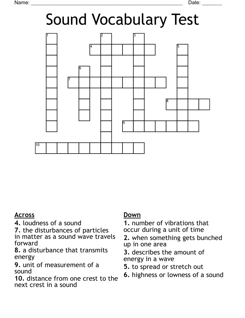 Sound Vocabulary Test Crossword
