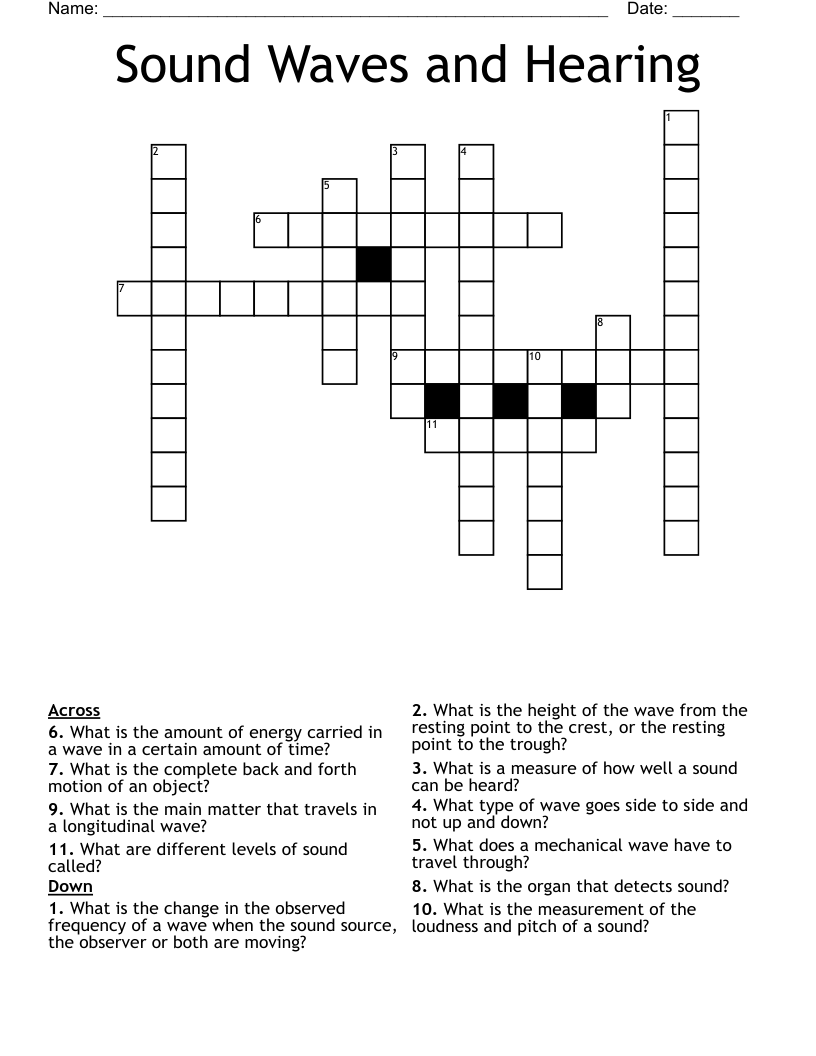 Sound Waves and Hearing Crossword