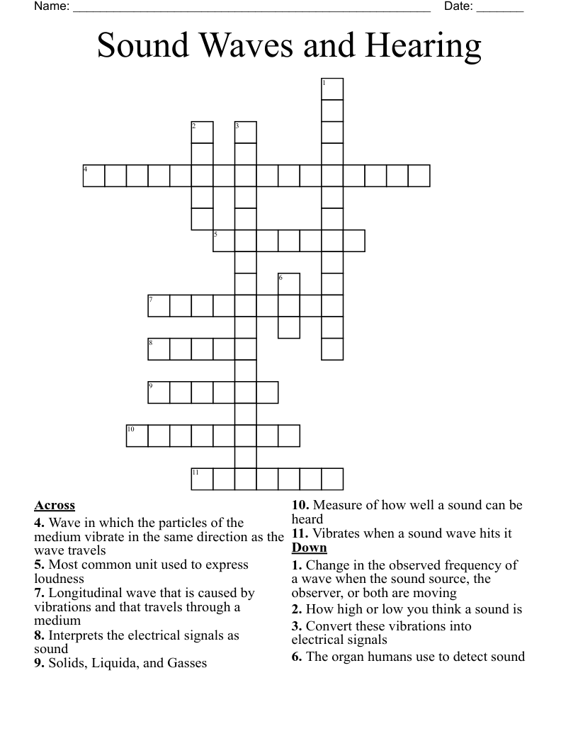 Sound Waves and Hearing Crossword