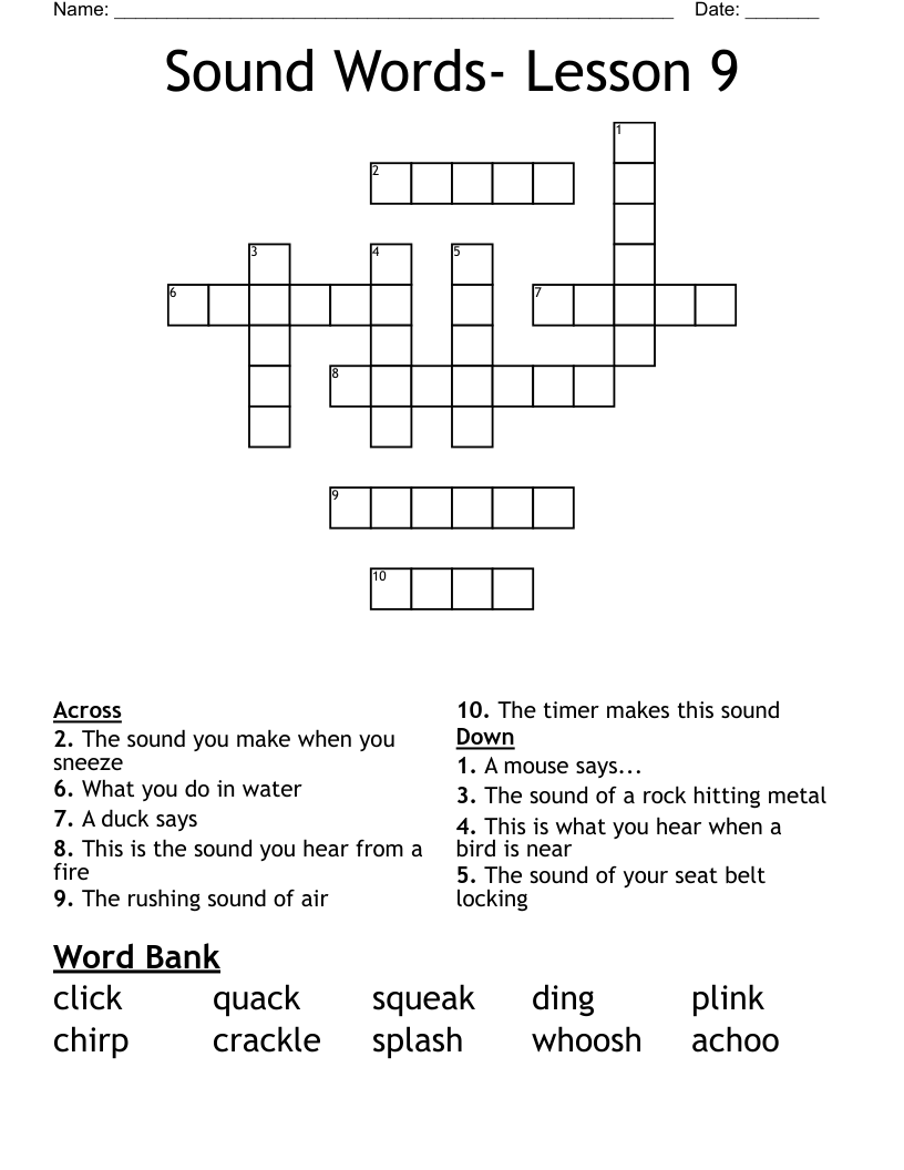 Sound Words- Lesson 9 Crossword