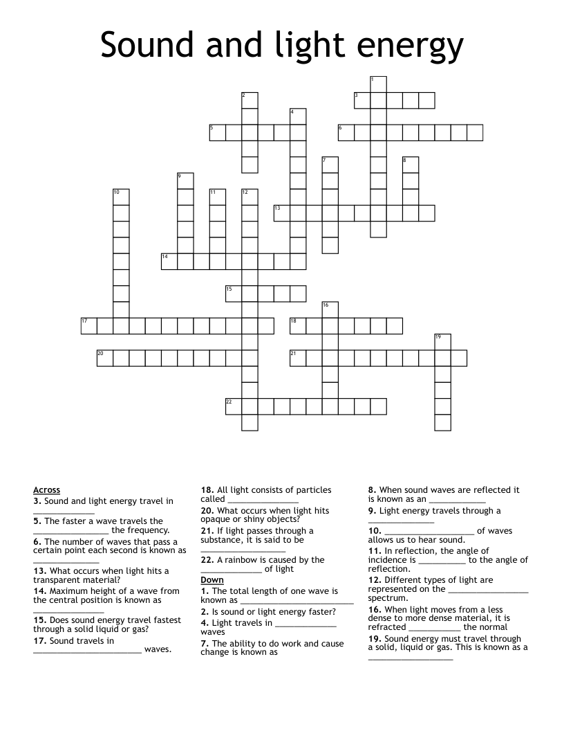 Sound and light energy Crossword