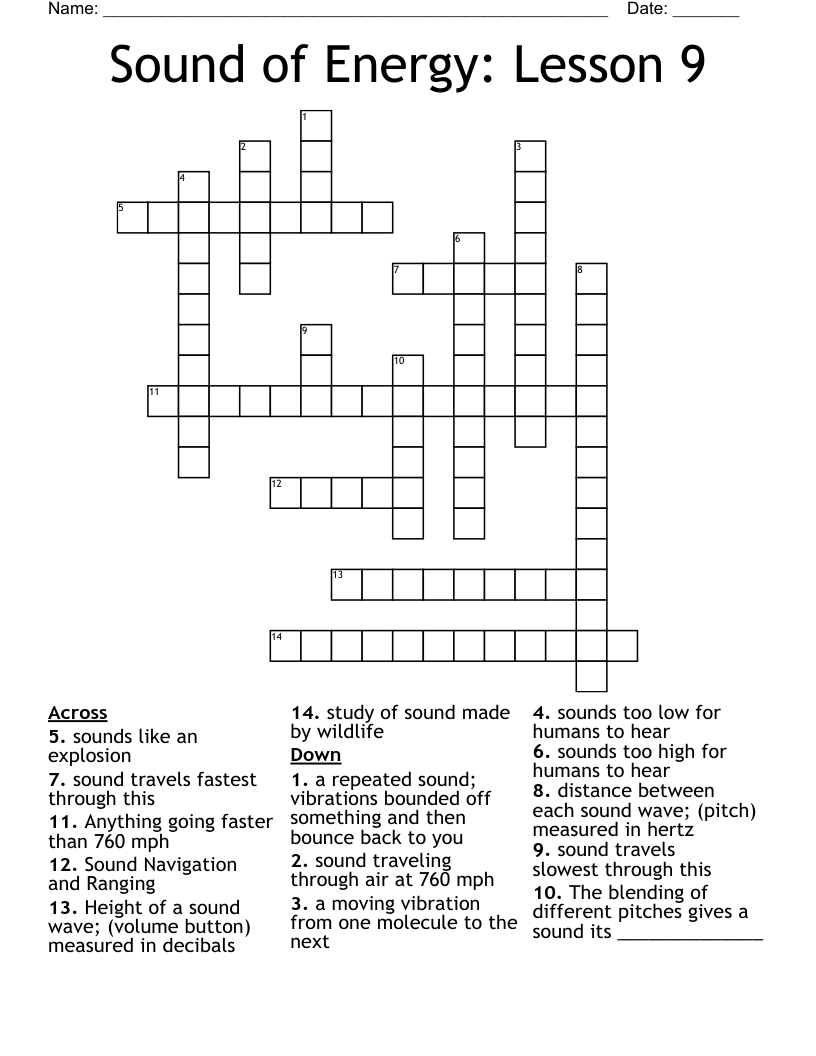 Sound of Energy: Lesson 9 Crossword