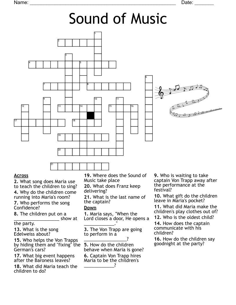 Sound of Music Crossword