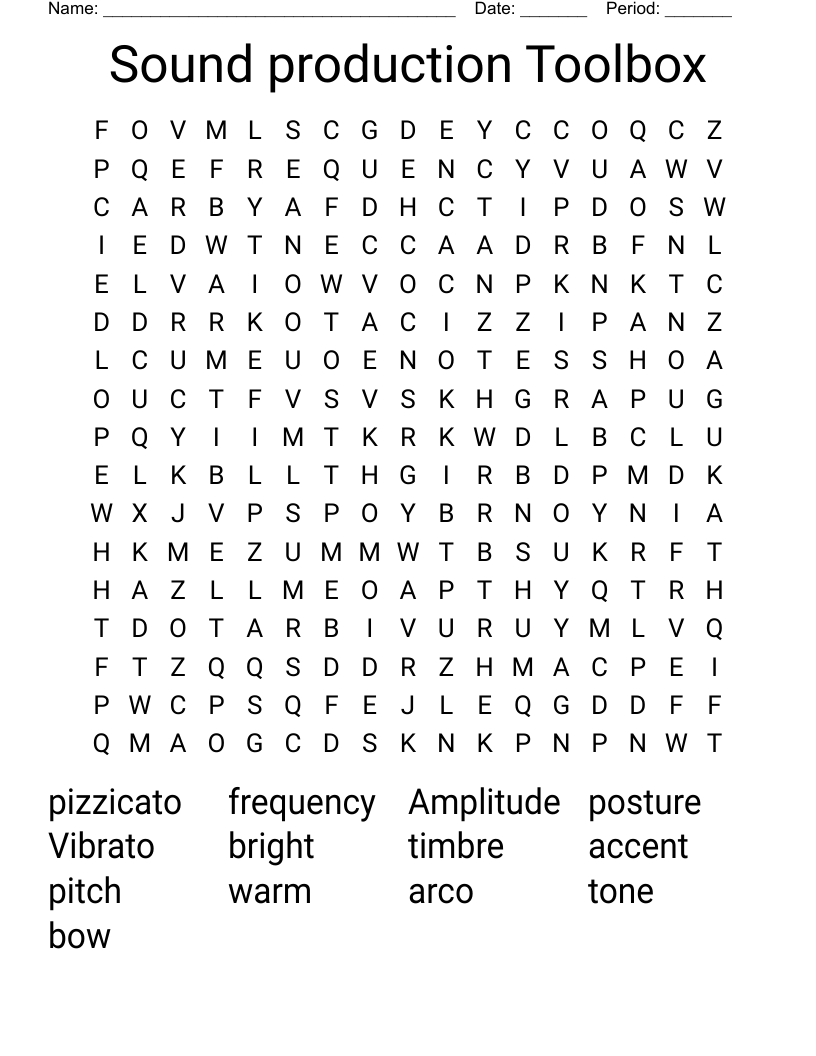 Sound production Toolbox Word Search