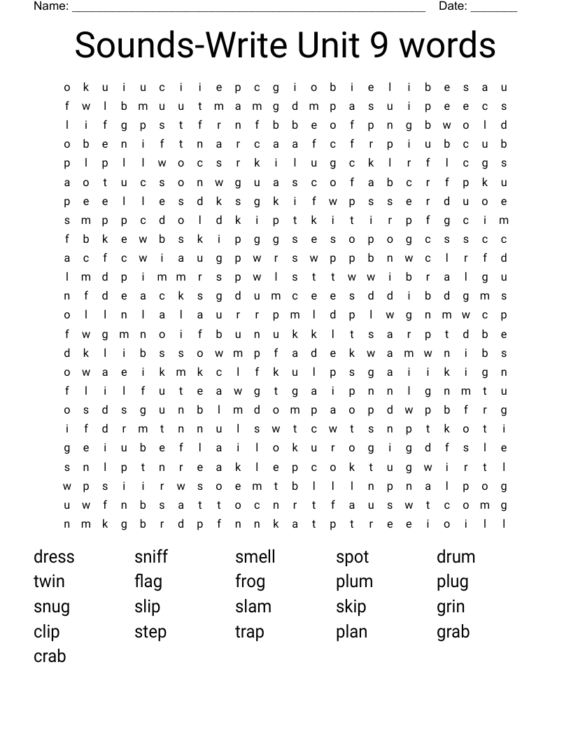 Sounds-Write Unit 9 words Word Search
