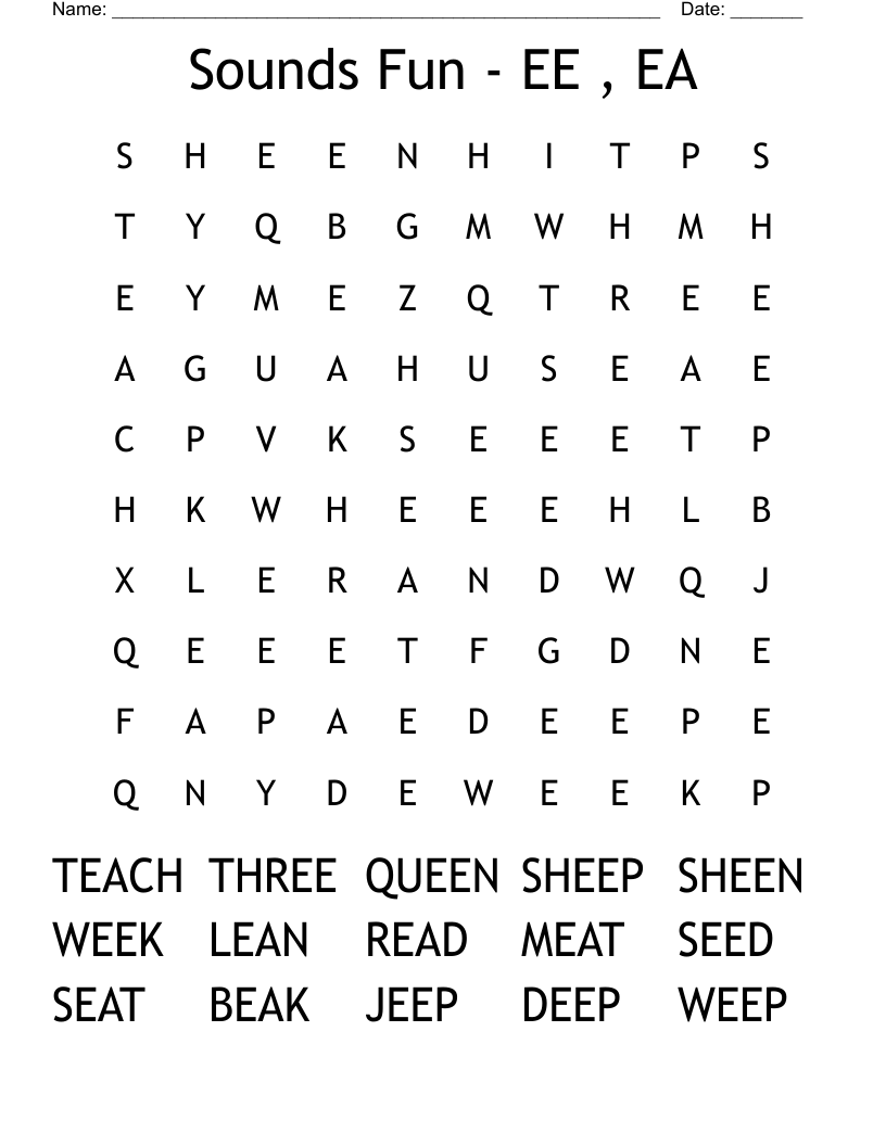 Sounds Fun - EE , EA Word Search