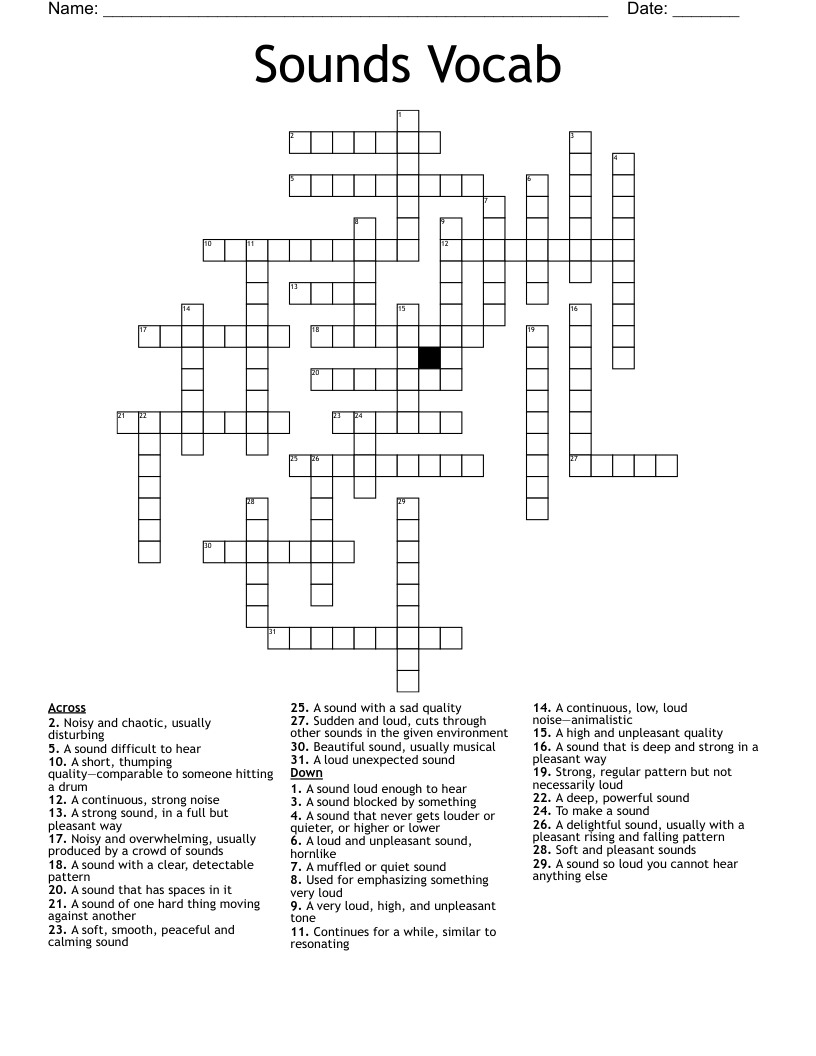 Sounds Vocab Crossword