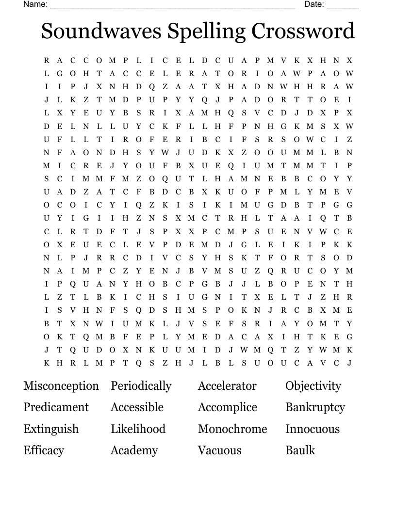 Soundwaves Spelling Crossword Word Search