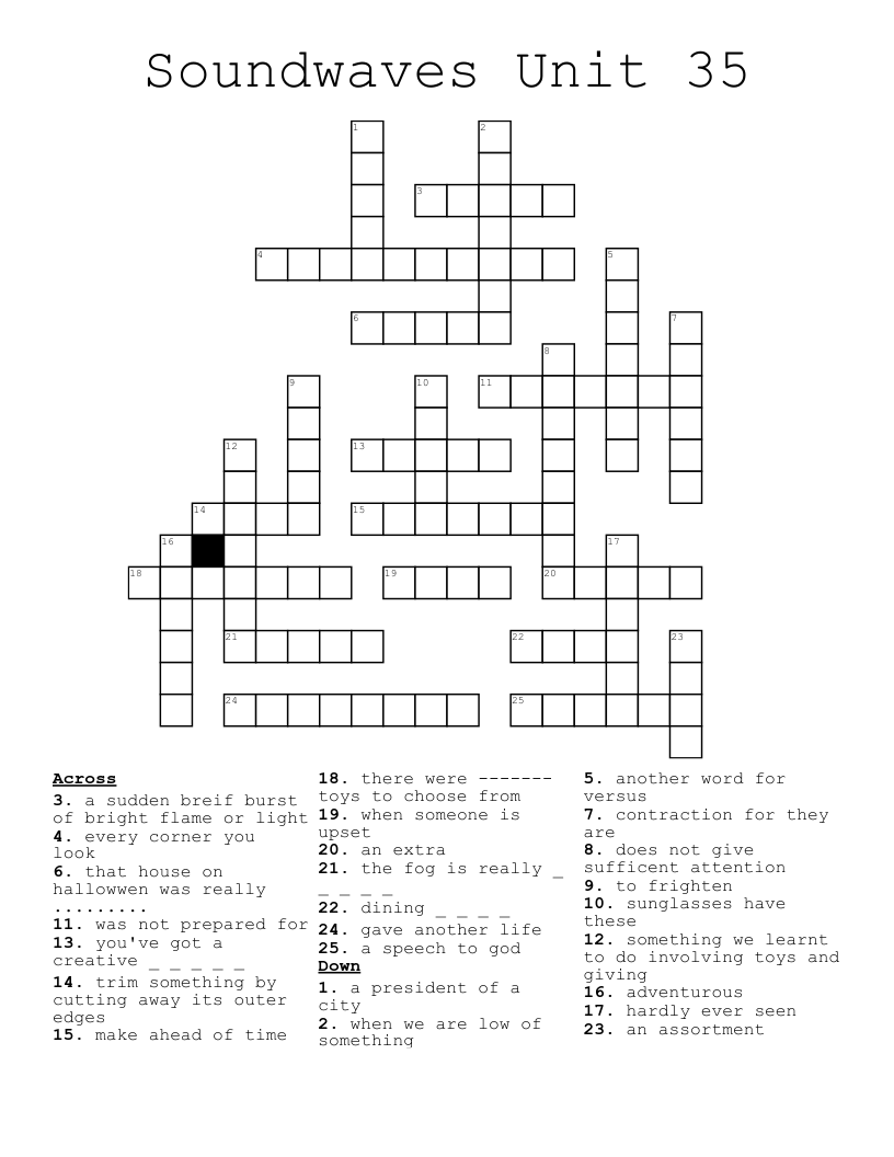Soundwaves Unit 35 Crossword