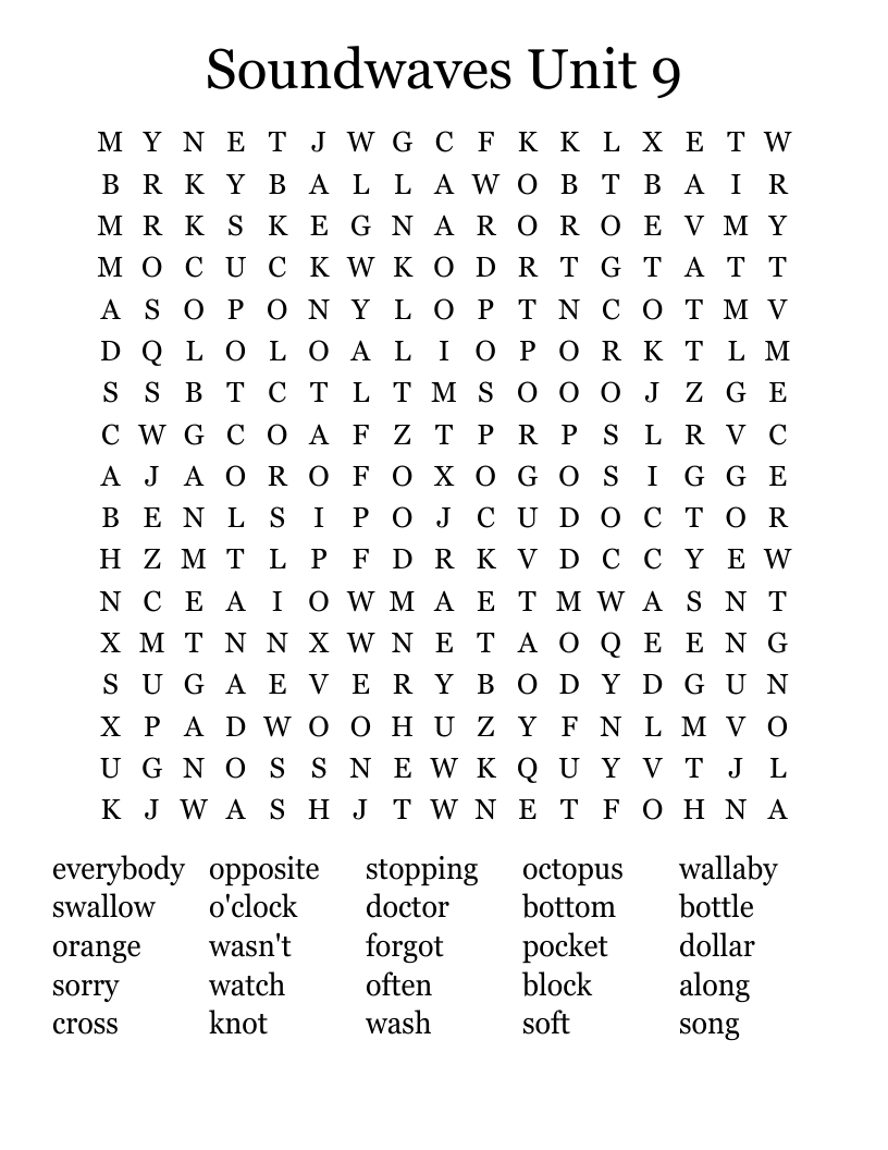 Soundwaves Unit 9 Word Search