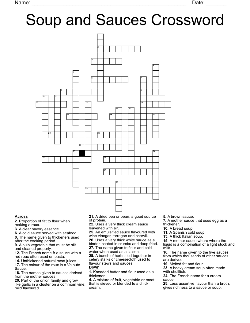 Soup and Sauces Crossword