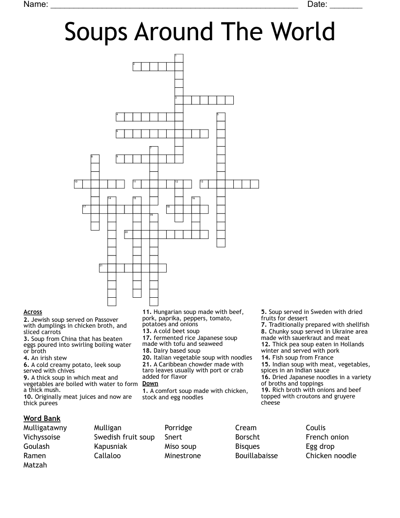 Soups Around The World Crossword