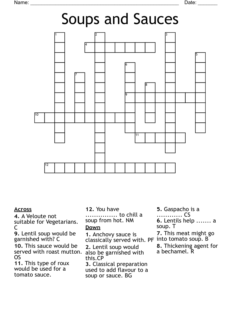 Soups and Sauces Crossword