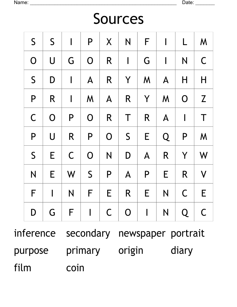 Sources Word Search