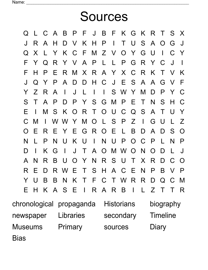 Sources Word Search
