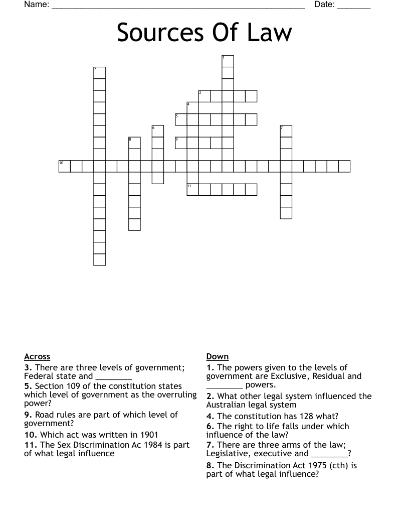 Sources Of Law Crossword