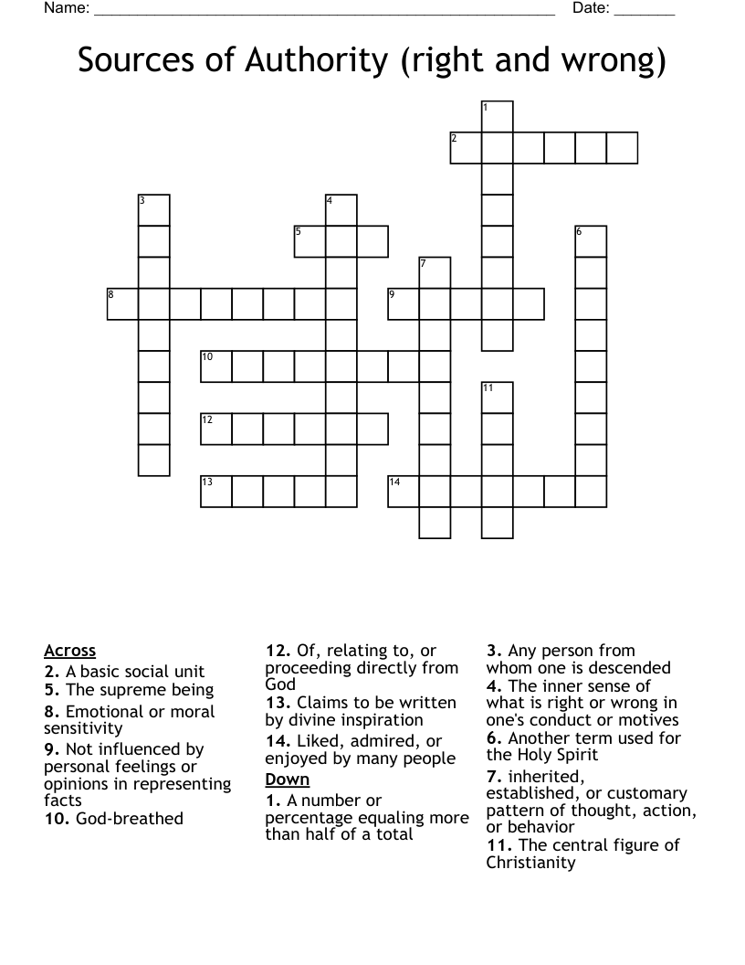Sources of Authority (right and wrong) Crossword