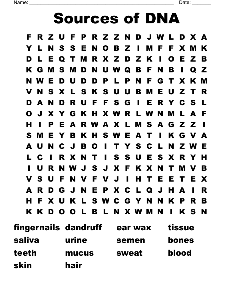 Sources of DNA Word Search
