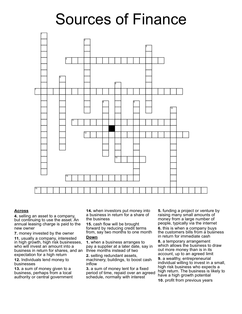 Sources of Finance Crossword