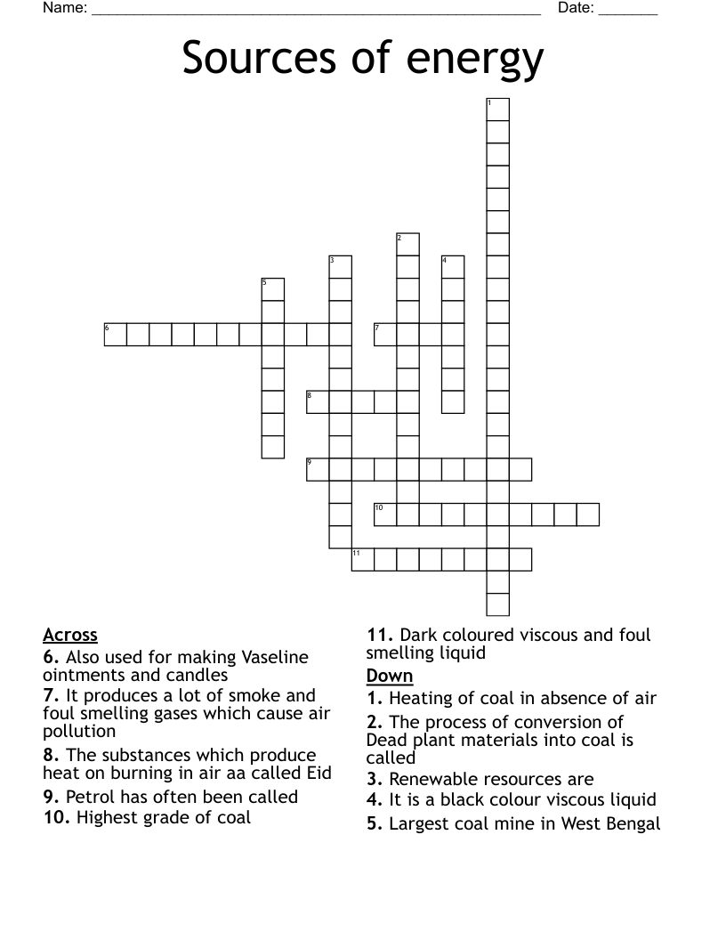 Sources of energy Crossword