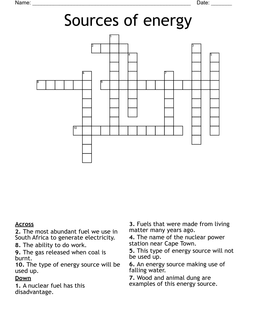Sources of energy Crossword