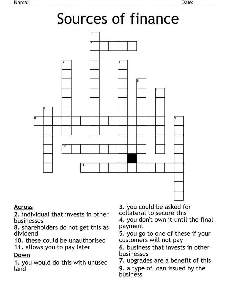 Sources of finance Crossword