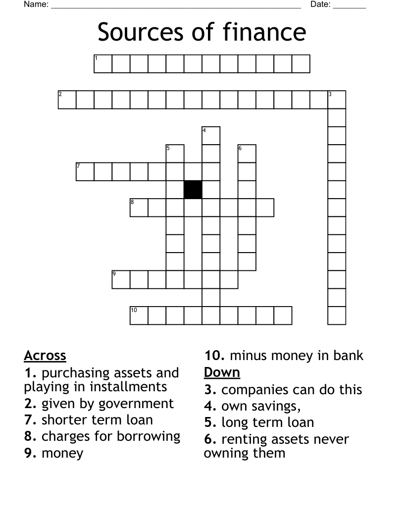 Sources of finance  Crossword