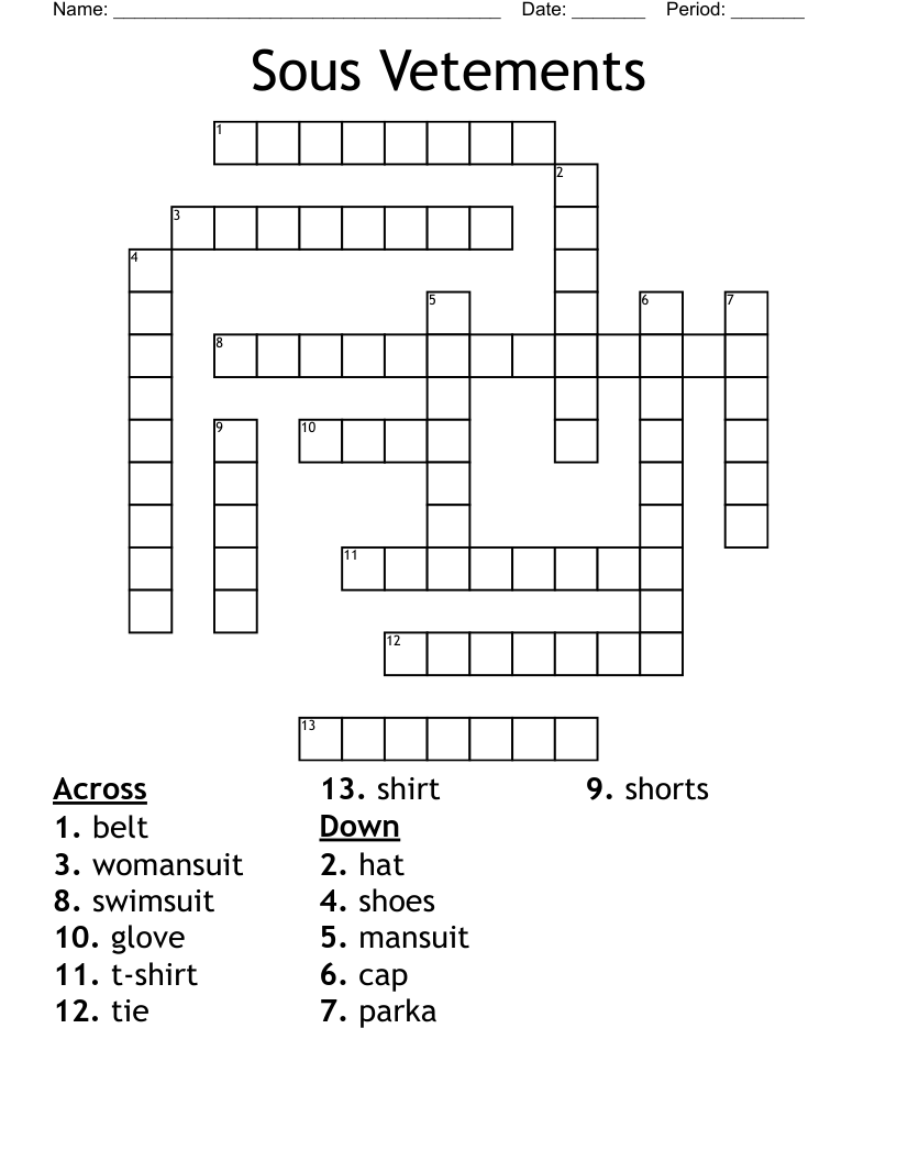 Sous Vetements Crossword