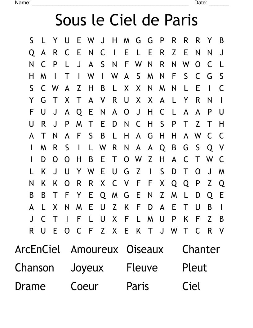 Sous le Ciel de Paris Word Search