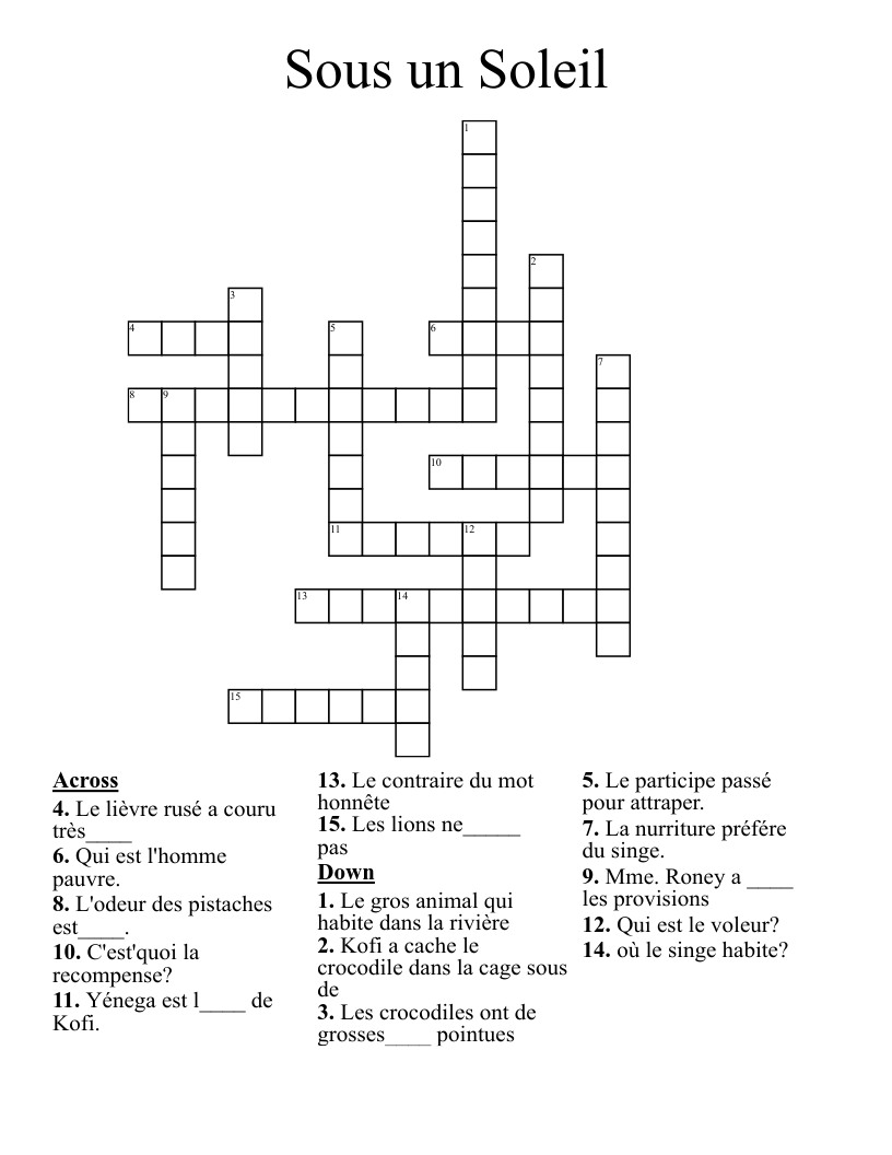 Sous un Soleil Crossword