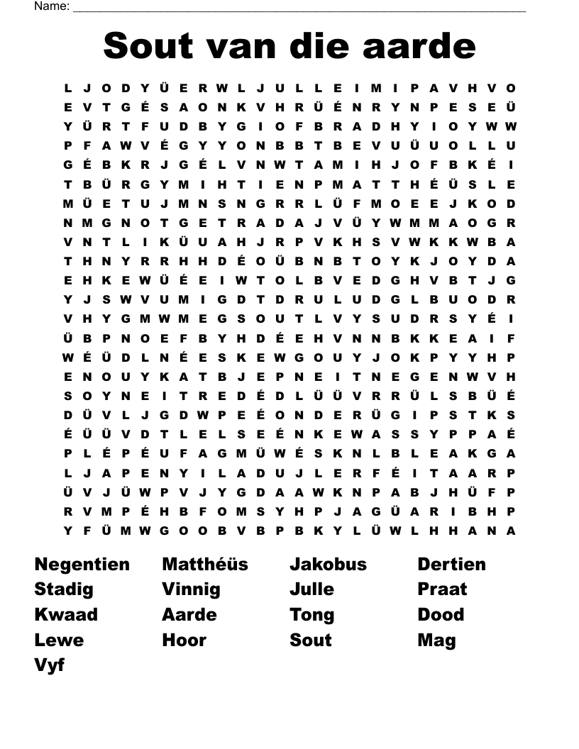 Sout van die aarde Word Search