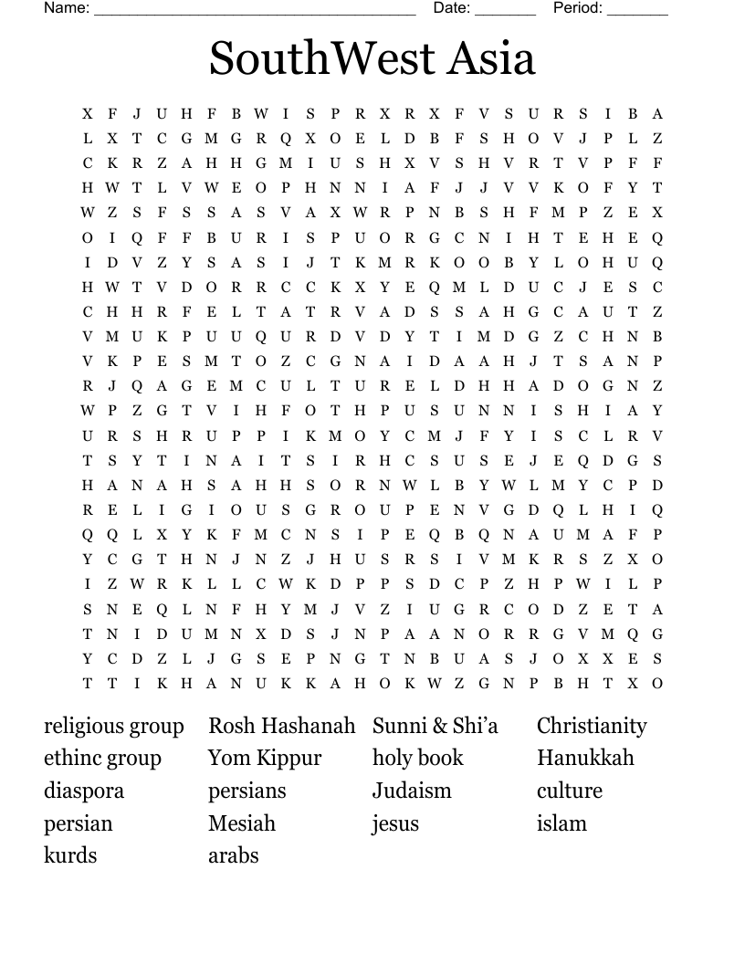 SouthWest Asia Word Search