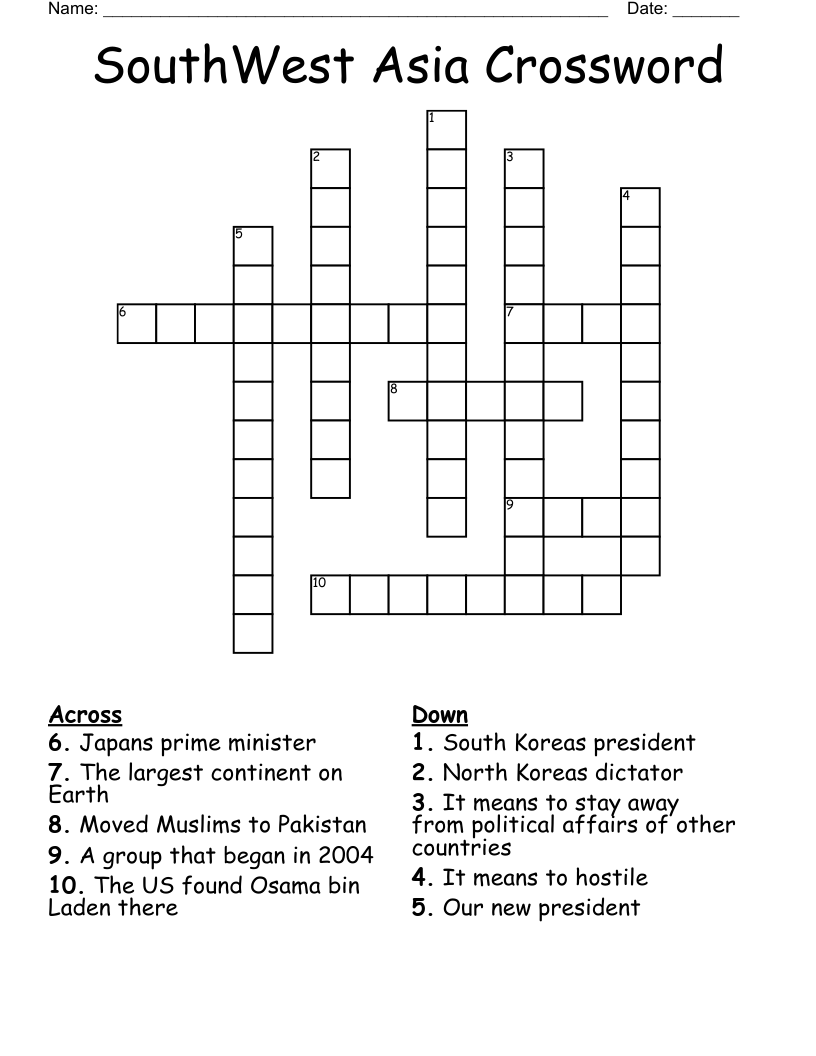 SouthWest Asia Crossword 