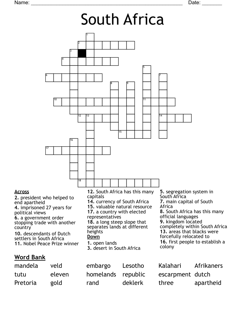 South Africa Crossword