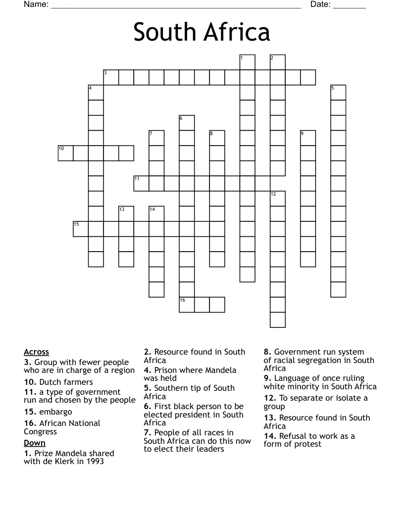 South Africa Crossword