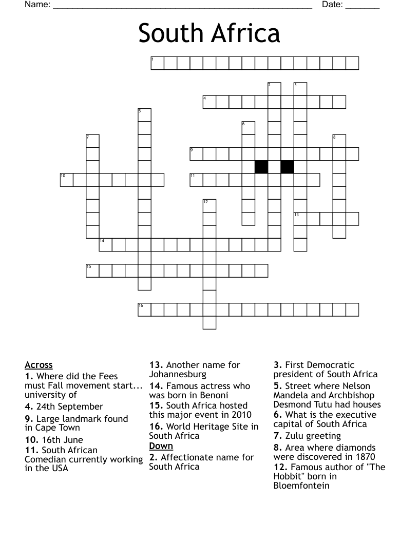 South Africa Crossword