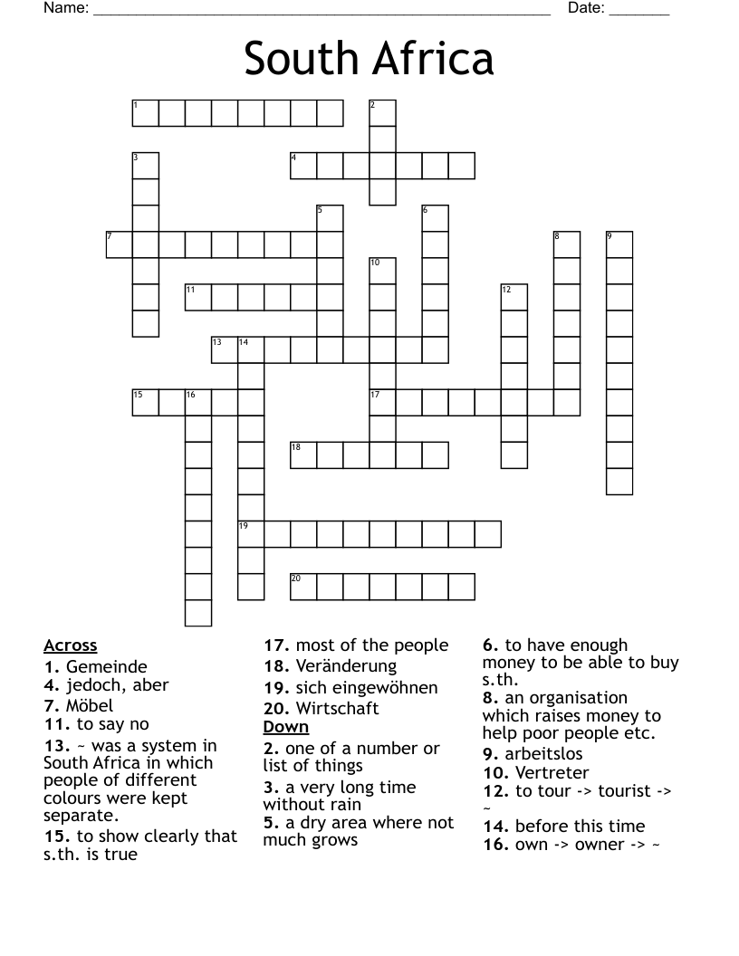 South Africa Crossword