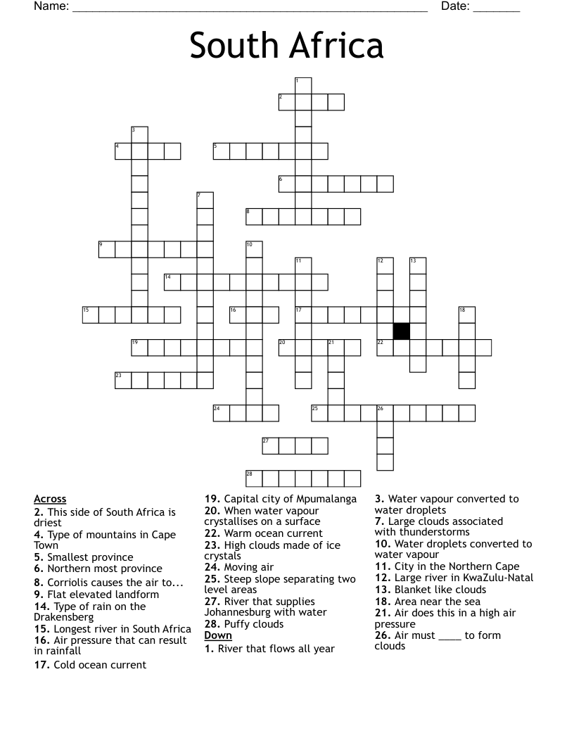 South Africa Crossword
