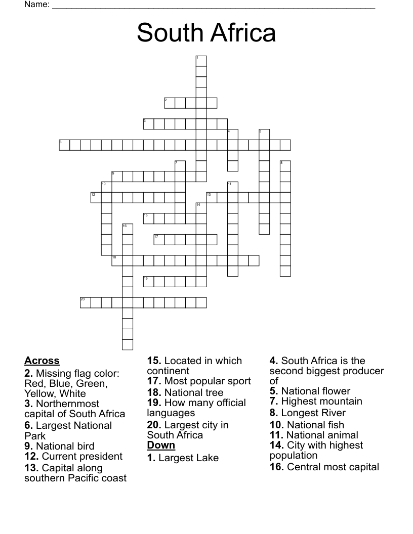 South Africa Crossword