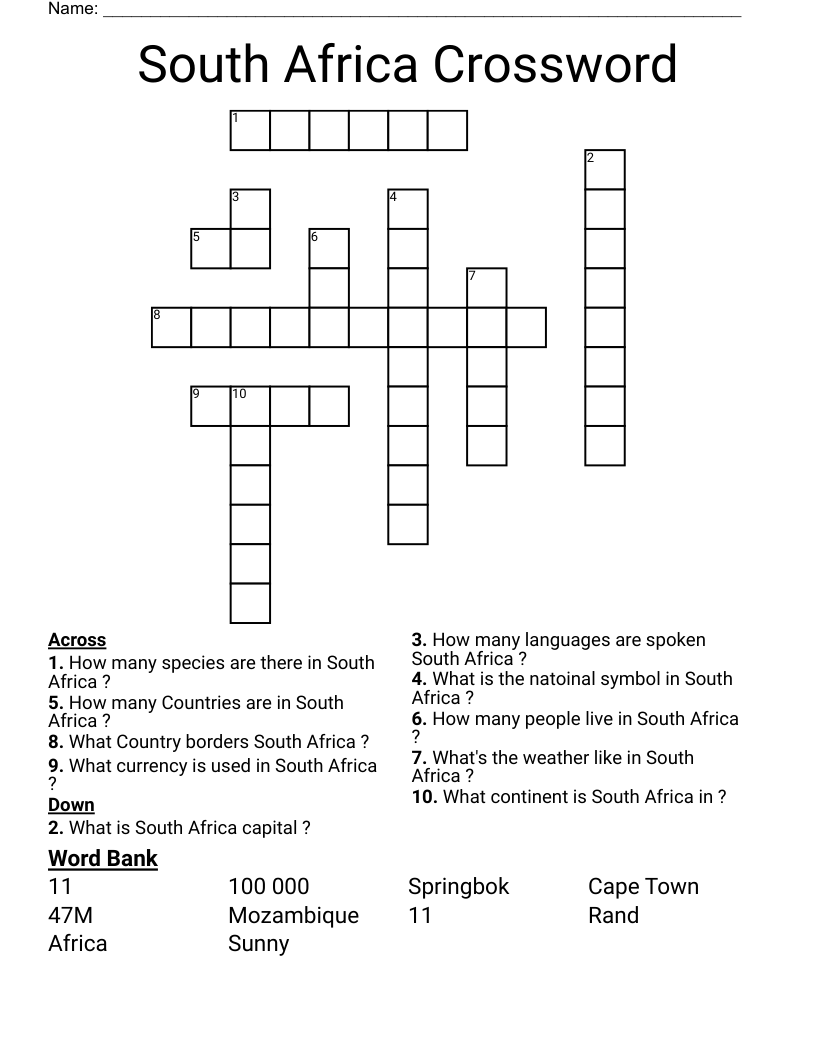South Africa Crossword