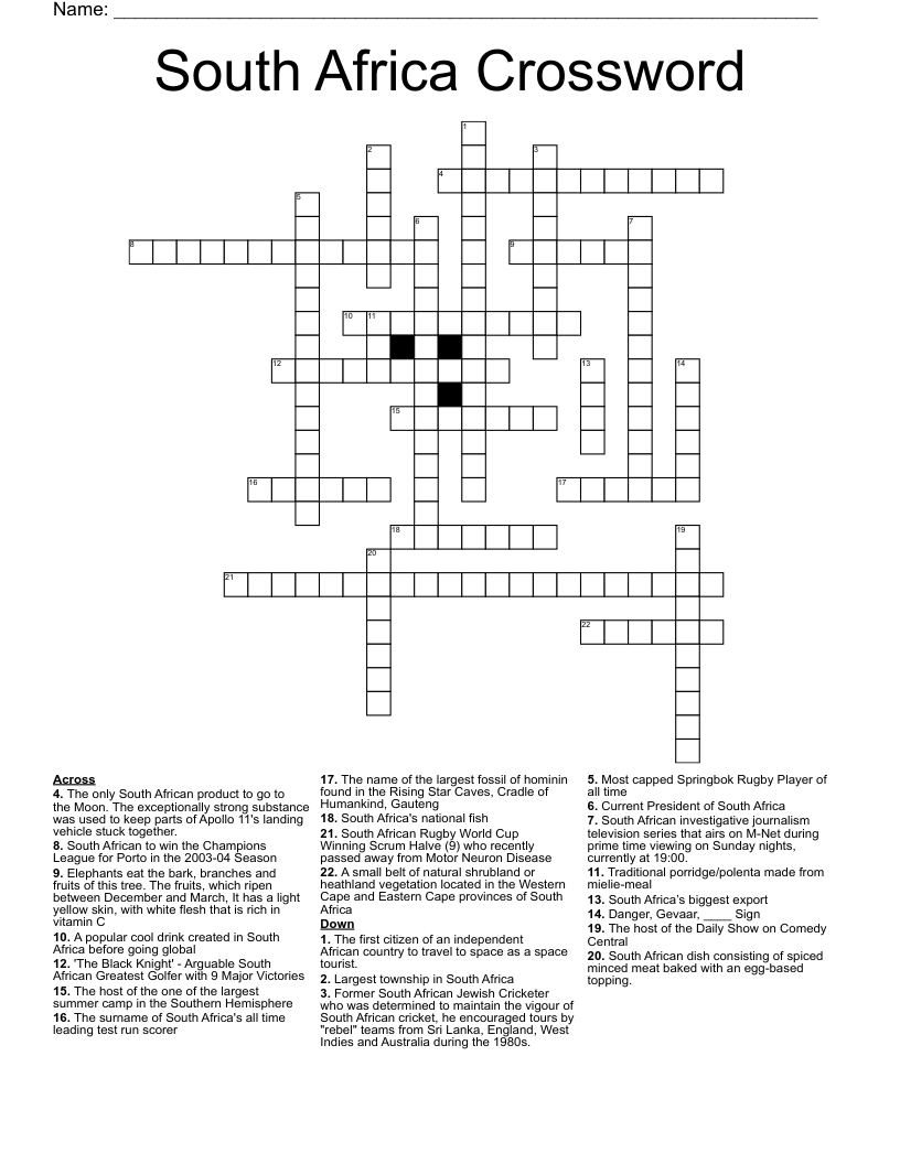 South Africa Crossword 