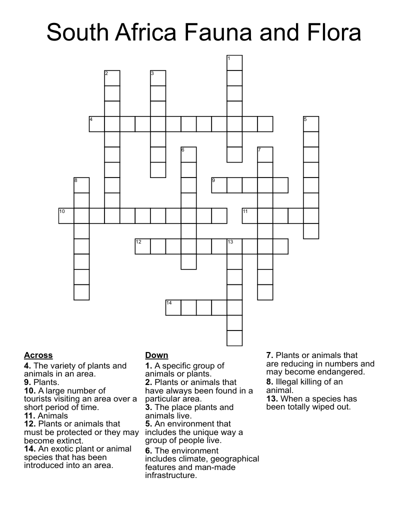South Africa Fauna and Flora  Crossword